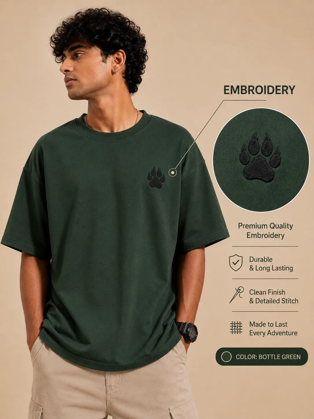 TIGER PAW  EMBROIDERY OVERSIZED T-Shirt