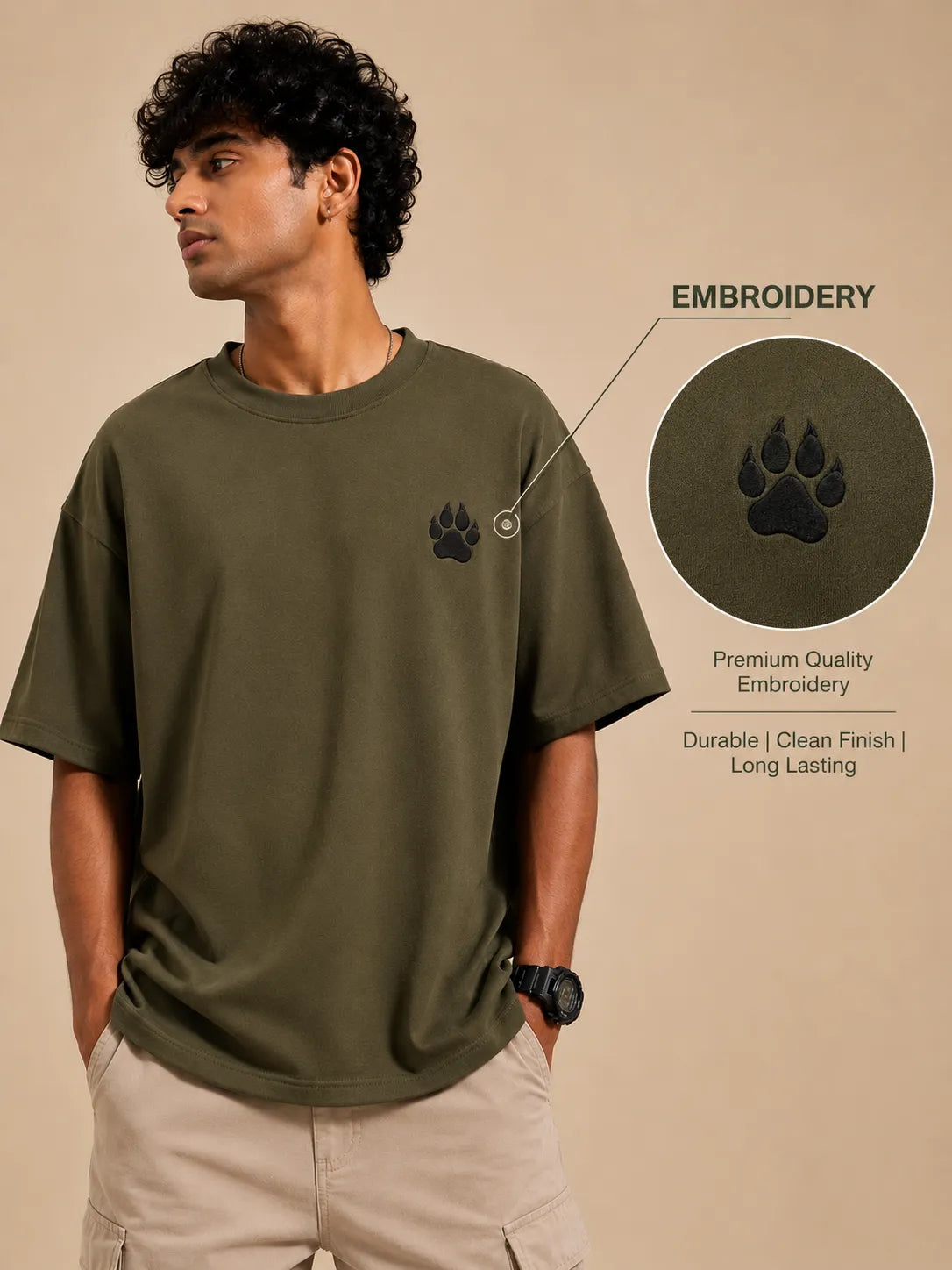 TIGER PAW  EMBROIDERY OVERSIZED T-Shirt
