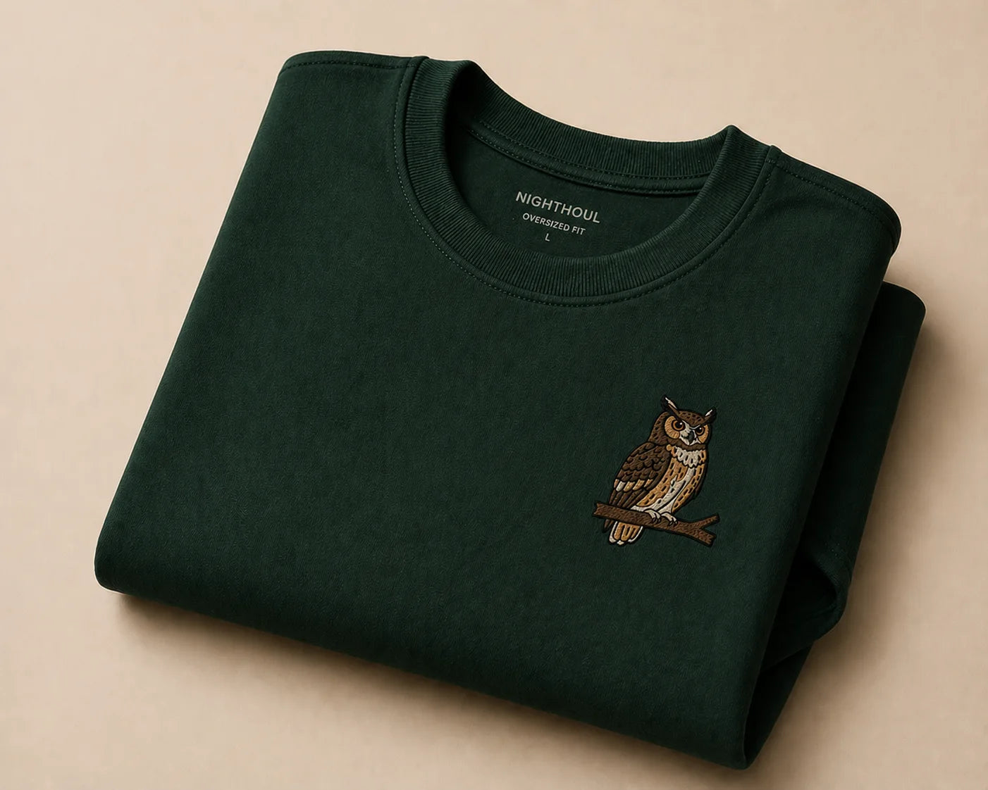 Owl  Embroidery heavyweight oversized T shirt