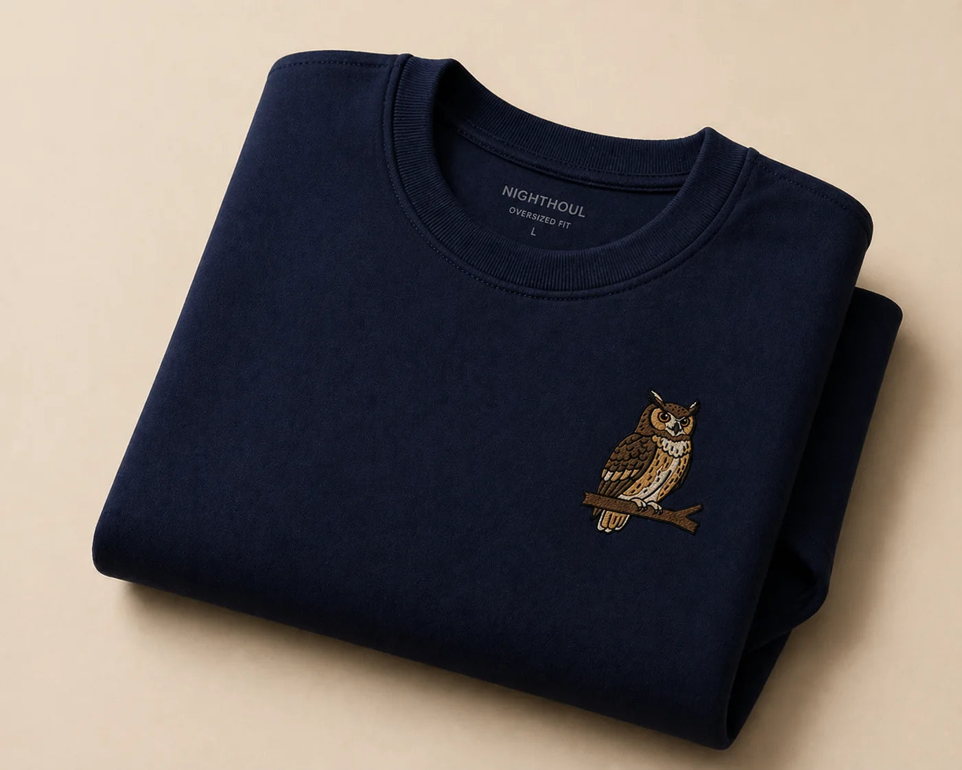 Owl  Embroidery heavyweight oversized T shirt