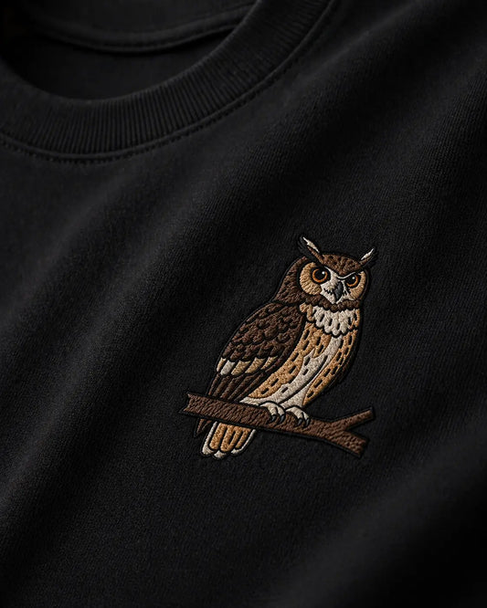 Owl  Embroidery heavyweight oversized T shirt