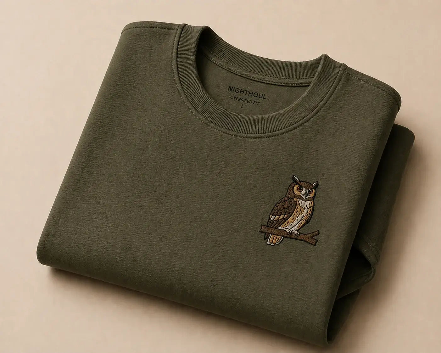 Owl  Embroidery heavyweight oversized T shirt